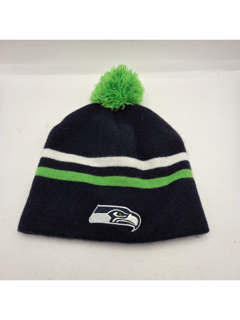 Seattle Seahawks Youth Pom Knit Beanie NFL Team Apparel Navy Green Boys 8-20
